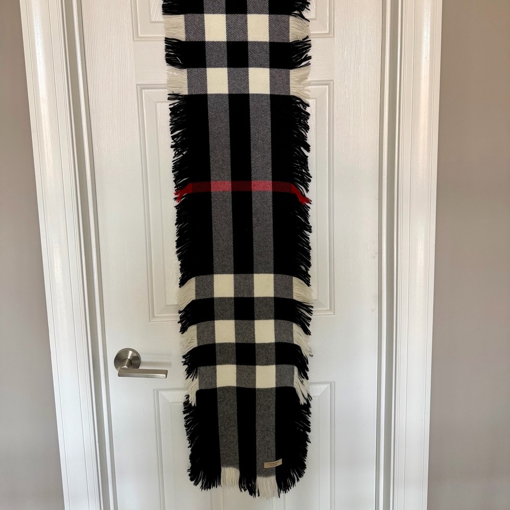 Burberry Black and White Plaid Accent with Red Stripe